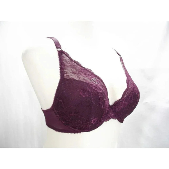 Apt. 9 Intimates Lace Overlay Contour Cup Underwire Bra Deep Burgundy Excell - Picture 3 of 5